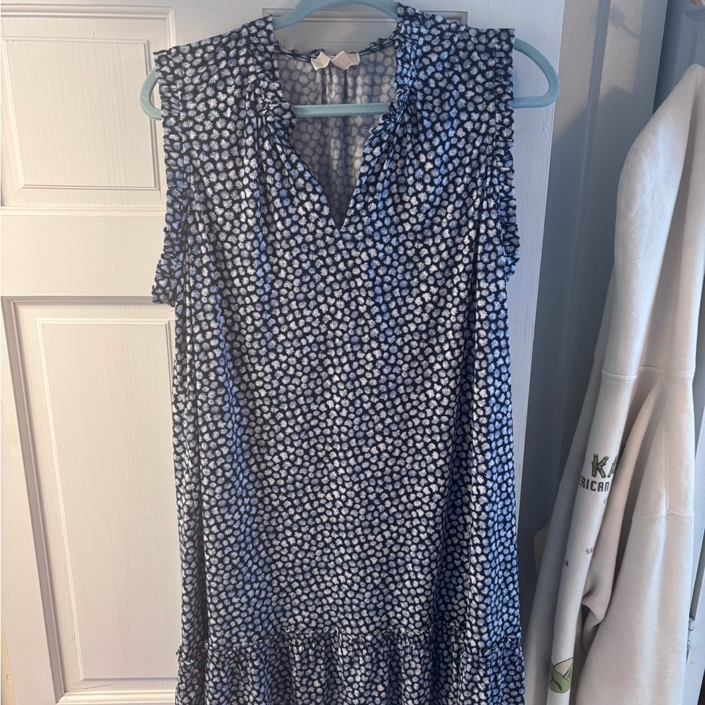 Michael Kors Blue and White Ruffled Midi Sundress